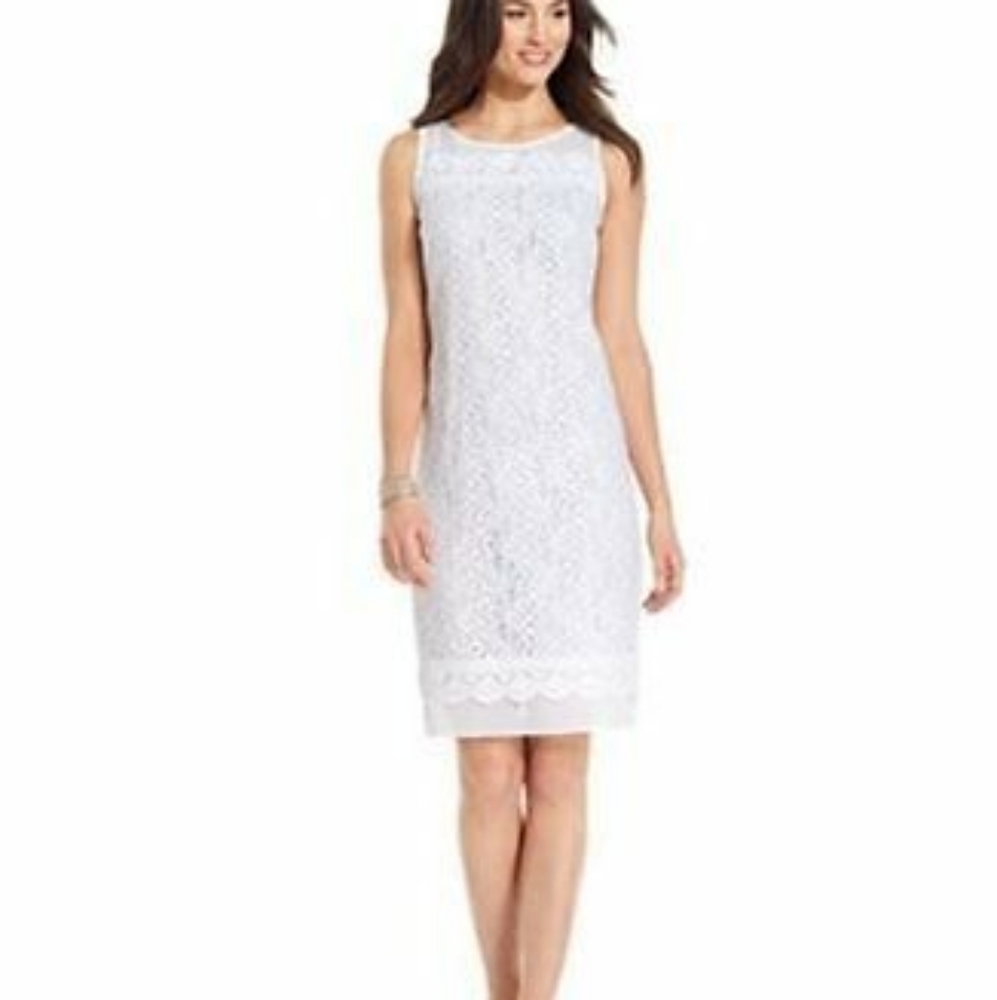 Ellen Tracy White Lace Shift Dress